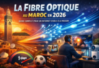 Illustration montrant la fibre optique au Maroc en 2026, symbolisant un internet stable à la maison pour le streaming 4K, le télétravail et la vie numérique quotidienne.