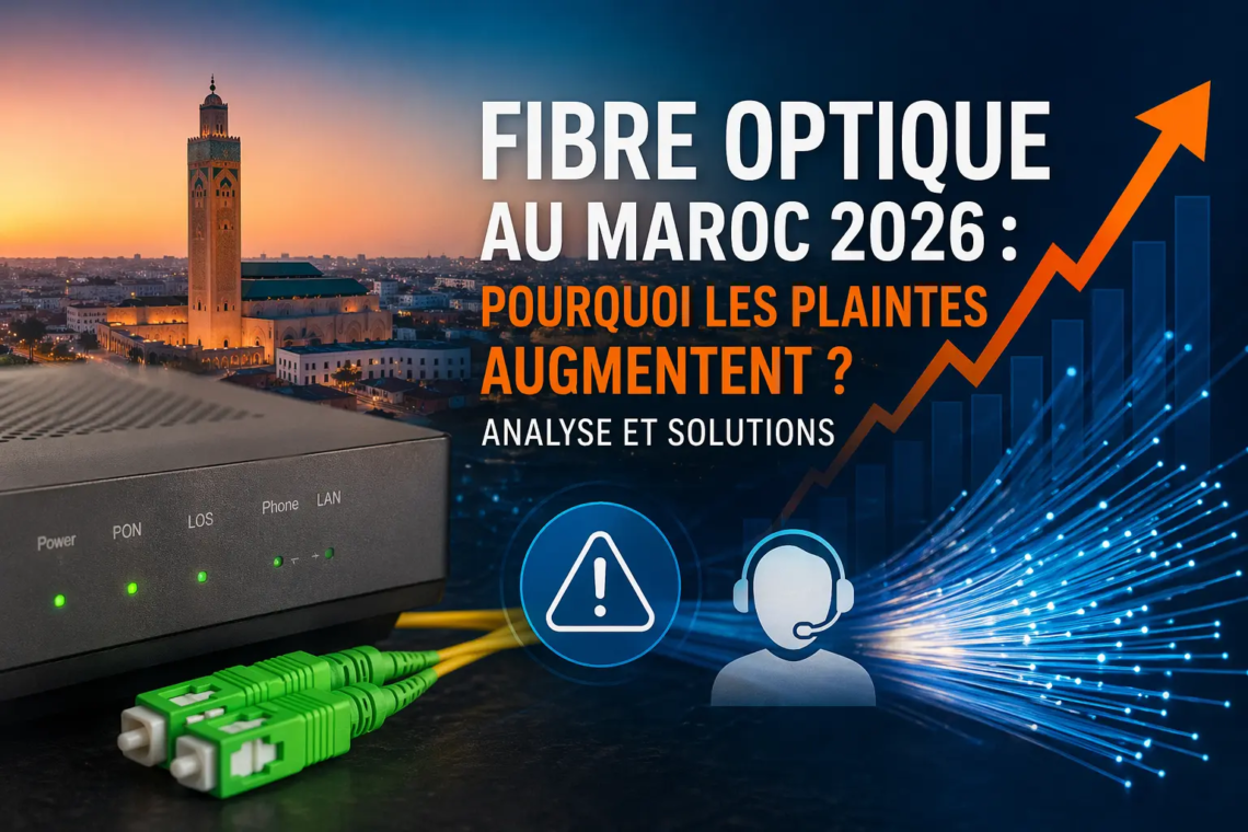 Fibre optique au Maroc 2026 avec augmentation des plaintes et analyse de la qualité internet FTTH