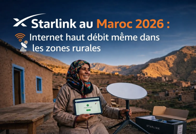 Starlink Maroc 2026 installation internet satellite dans un village rural avec antenne et connexion haut débit