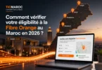 Vérification de l’éligibilité Fibre Orange au Maroc en 2026 avec carte de couverture fibre et plateforme TICMAROC