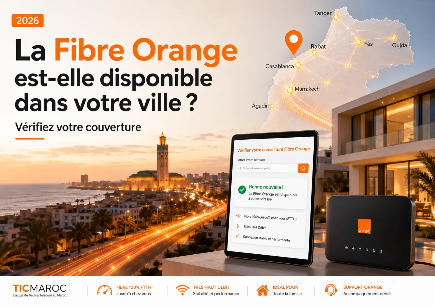 La Fibre Orange est-elle disponible dans votre ville au Maroc ? Vérification de la couverture Fibre Orange 2026 avec TICMAROC